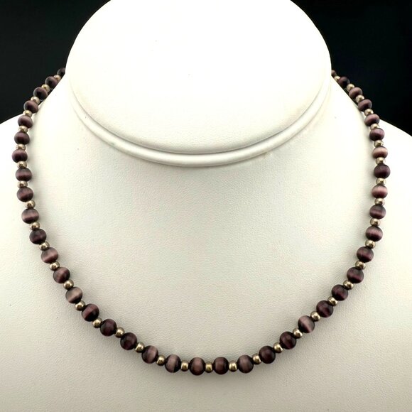 Vintage‎ Sterling Silver & Purple Beaded Necklace With Adjustable Clasp Chain - Picture 1 of 8